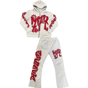 Ensemble de survêtement streetwear pour homme, personnalisé, effet délavé à l'acide, en coton écologique, avec broderie, comprenant un sweat à capuche et un pantalon de survêtement évasé doublé de soie - Product Image 3