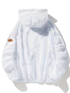 White Hooded Canvas Fabric <b>Waterproof</b> <b>Jacket</b> Unisex Casual <b>Winter</b> Windproof Zipper Closure Regular Length Loose Fit 100% - Product Image 2