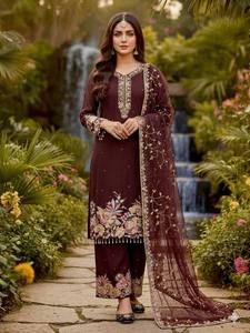 NEW DESIGNER <b>EID</b> SPECIAL PARTY HEAVY EMBROIDERY SEQUENCE WORK TOP PANT DUPATTA PIECE SUIT SET CHINON SILK READY WEAR - Product Image 5