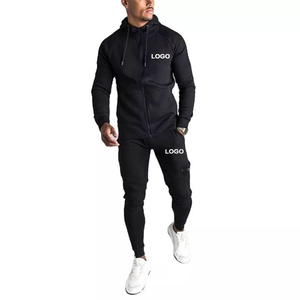 Conjunto Deportivo Informal Negro de Dos Piezas para Hombre, Sudadera con Capucha y Cordón Ajustable con Logotipo Personalizado, Pantalones Deportivos para Entrenamiento Atlético - Product Image 1