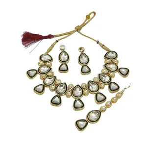 Ensemble de bijoux de luxe Polki Kundan, collier à une seule couche avec placage or 18 carats, occasion mariage, matériau en acier inoxydable - Product Image 4