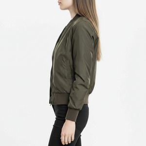 Chaqueta Bomber Clásica con Cremallera para Mujer, Bolsillo Utilitario en la Manga, Chaqueta de Aviador Informal, Cortavientos, Transpirable, 100% Poliéster Acanalado - Product Image 4