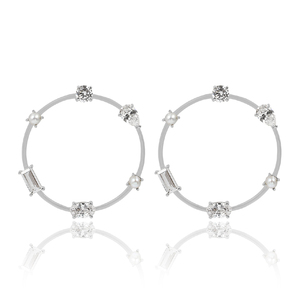 Venta al por mayor de joyería de fabricación en línea 925 perla de plata esterlina CZ multi pendiente de aro de piedras preciosas para las mujeres - Product Image 2