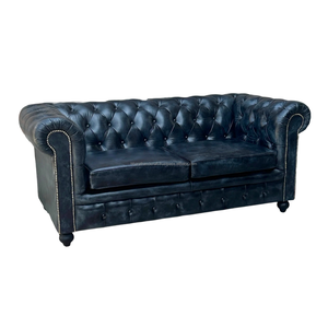 2 Seater Charcoal Black Leather Sofa | Tufted Chesterfield Couch with Rolled Arms for Living Room, Office & Lounge Decor USA - Product Image 1