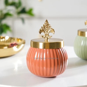 Tarro de fruta seca redondo de Metal Royal Look con tapa de diseñador, varios colores para Festival Diwali, Decoración de mesa dotada, tarros de nueces - Product Image 6