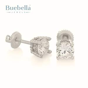 Gran oferta, pendientes de tuerca de racimo de diamantes redondos de moissanita chapados en oro blanco de 14 quilates para mujer, accesorio elegante de plata 925 - Product Image 2