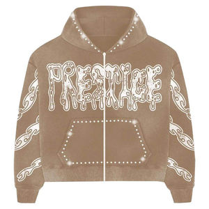 Sudadera con Cremallera y Pedrería Marrón Personalizada para Hombre y Mujer, Estilo Urbano Oversize, Estampado Gráfico, 100% Algodón Ecológico, Transpirable y de Lujo - Product Image 4