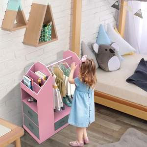 Kids Pink <b>Plastic</b> Open Armoire Closet With Mirror Hanging Costume Organizer For Bedroom School Use - Product Image 4