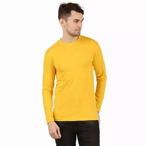 Plain <b>yellow</b> cotton long sleeve t <b>shirts</b> <b>for</b> <b>men</b> and women unisex crew neck casual top <b>for</b> bulk wholesale orders - Product Image 4