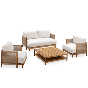 Mobilier d'extérieur de luxe, ensemble canapé moderne, bois de teck naturel avec corde de rotin pour meubles de patio, hôtels à manger-Leinora - Product Image 5