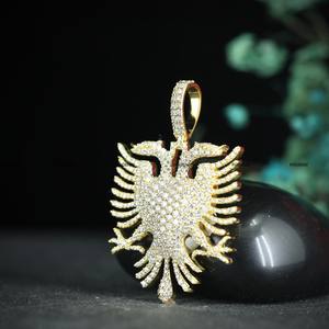 Double Headed Eagle <b>Pendant</b> Necklace in Sterling <b>Silver</b> with Moissanite Diamonds Hip Hop Style Yellow Gold Plated for <b>Men</b> Women - Product Image 5