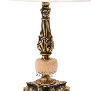 Antique brass <b>table</b> <b>lamp</b> with ornate base marble accent and elegant fabric <b>shade</b> <b>for</b> luxury classic interiors - Product Image 3