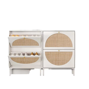 Gabinete de madera gris de 2 niveles tejido a mano sostenible con 4 cestas de jacinto de agua para sala de estar - Product Image 1