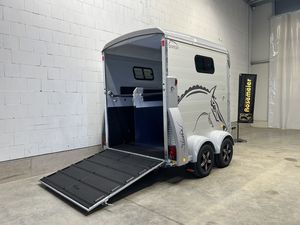 Maverick Enclosed Horse <b>Trailer</b> Dual Axle Black With Silver Panels Side Door Access - Product Image 6