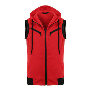Red Color 2025 Wholesale Full Zipper Men <b>Sleeveless</b> Gym <b>Hoodies</b> Cotton Blended Men <b>Sleeveless</b> Gym <b>Hoodies</b> - Product Image 1