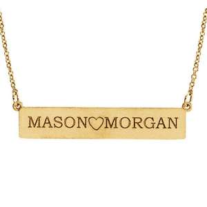 Collier pendentif barre personnalisable en or jaune 14 carats massif, bijoux fins - Product Image 2