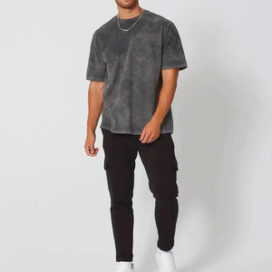 <b>Men's</b> Oversized <b>Tie</b>-Dye Short Sleeve AcidWashT-Shirt 100% Cotton O-Neck Casual Jersey Fit Solid Color <b>Black</b> Pants White Sneaker - Product Image 1