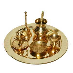 Ensemble de vaisselle en métal solide, Pooja Thali, plateau de décoration Festive en métal solide, prix de gros pour la maison, le Restaurant de mariage - Product Image 1