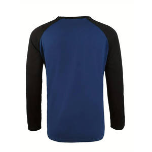 T-shirt décontracté à manches longues pour l'automne et le printemps, col simple, couleur unie, coupe ajustée, design uni, tissu tricoté teint. - Product Image 4