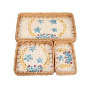 Juego de bandejas para servir de mimbre de mano de lujo, incrustaciones de fregona, 3 tamaños para mesa, café, utensilios de cocina, venta al por mayor de Vietnam - Product Image 1