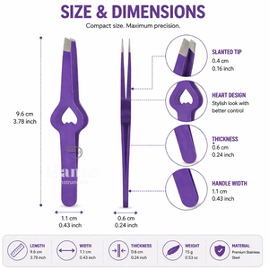 Pinzas para Cejas Color Púrpura, Acero Inoxidable, Punta Inclinada, Herramienta de Belleza para Depilación de Precisión, Agarre en Forma de Corazón Antideslizante - Product Image 4