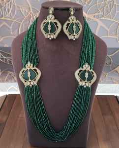 AD Brass Hydro Beads Long Mala Set Diseño único de lujo Mala con pendientes Alta calidad con acabado Premium Ideal para ropa de fiesta - Product Image 2