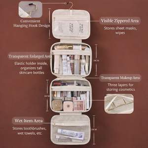 Large Capacity Polyester Travel <b>Makeup</b> Organizer Cosmetic <b>Bag</b> Multi <b>Compartments</b> Zipper Hasp Closure Waterproof Portable Handle - Product Image 2