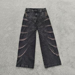 Pantalones Deportivos de Lana con Paneles Laterales Lavados al Ácido, Pierna Ancha, Cierre con Cordón, Estilo Urbano, para Hombre, 100% Algodón Felpa - Product Image 4