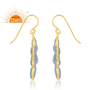 Dernière conception de boucles d'oreilles en argent sterling plaqué or 18 carats en calcédoine bleue naturelle avec pierres précieuses Demi Fine Jewelry Manufacturer - Product Image 4