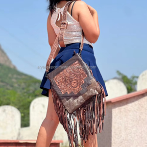 Hot Sale 2024 Hand Tooled Hair on Leather Large Fringe <b>Handbag</b> Stylish Women Genuine Leather Shoulder Bag Big Size Crossbody Bag - Product Image 3