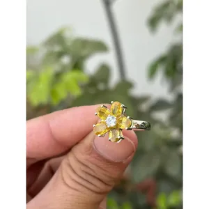 Bague Florale Romantique en Argent 925 avec Saphir Jaune, Or Rose et Rhodium, Pierres Précieuses Naturelles Incrustées, Bague de Fiançailles Éternité Tendance - Product Image 3