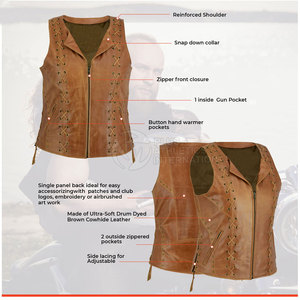Gilet en cuir pour femme, sur mesure, en cuir de vache, coupe ajustée, fabriqué au Pakistan - Product Image 4
