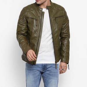 Chaqueta de cuero con cuello alto y cremallera para hombre, de la mejor calidad, estilo casual negro, estilo urbano, con teñido liso. - Product Image 5