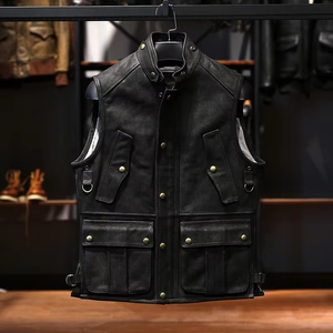 Gilet de motard pour homme en cuir véritable, gilet sans manches en cuir embossé crocodile, logo personnalisé, gilet en cuir, produits lacostés - Product Image 5