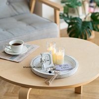 Plateau décoratif personnalisé, fantaisie, marque privée, style ferme bohème, fait main, durable, blanc, pour bougies de Noël multi-usages