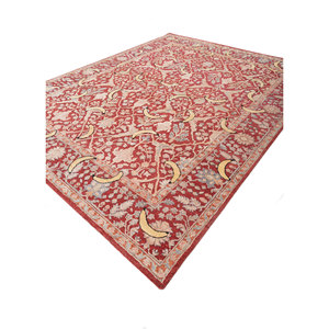 AKWS-9005 <b>Red</b> & Orange Hand Knotted Wool & <b>Silk</b> Rug Floral Pattern for Home Living Room & Hallway Decor 9x12 Inches - Product Image 2