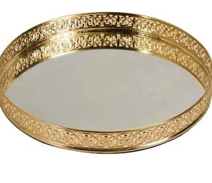 Plateau de service alimentaire rond décoratif en métal finition cuivre, Falcon International, luxe moderne, écologique - Product Image 5