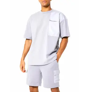 高品質メンズ半袖サマースポーツツインショートセットコットンポリエステルTシャツショーツ付きツインセット男性用