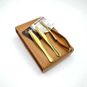 Pince à sourcils plaquée or avec logo personnalisé Pince à sourcils oblique en acier inoxydable durable avec ciseaux à ressort pour cils - Product Image 3