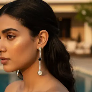 Boucles d'oreilles pendantes en argent 925 avec pierre précieuse en forme de poire, boucles d'oreilles à la mode pour femmes - Product Image 1