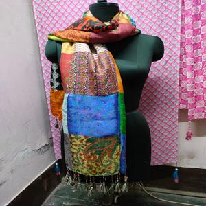 Handcrafted Patchwork <b>Silk</b> <b>Scarves</b> Recycled & Richly Colored Handmade Multicolor <b>Silk</b> <b>Scarves</b> from Recycled Fabric Bohemian - Product Image 1