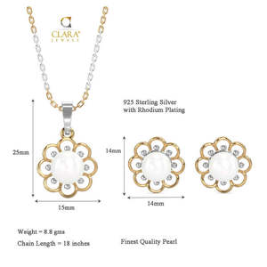 NOVAMART Fine 925 Sterling Silver <b>Pearl</b> <b>Lotus</b> Pendant Earring Chain Set Gold Rhodium Plated Gift for Women & Girls Wholesale Exp - Product Image 6