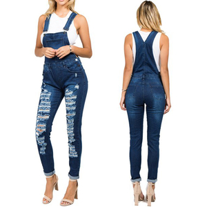 Women's High Waist Ripped Skinny Denim <b>Overalls</b> Jumpsuit Casual Solid Color Stretch Cotton Dungarees Spring Style - Product Image 5