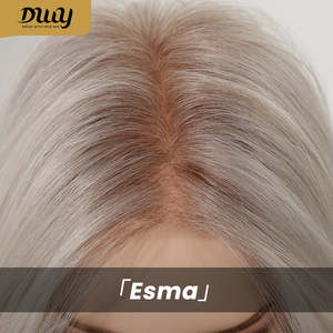 Esma-DWY Peluca Sintética de Alta Calidad de 20 Pulgadas sin Pegamento para Mujer, con Encaje Frontal Mono, Larga, Ondulada, con Reflejos Rubios, Material de Fibra - Product Image 6