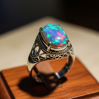 Bague en argent sterling 925 avec opale, design moderne à bande carrée, pierre précieuse ovale à éclat de feu, délicate, pour femme, usage quotidien, certifiée