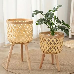 Meilleure vente jardinière pliable en rotin tissé à la main forme ronde naturelle avec pieds parfaite pour le jardinage décoration intérieure élégante - Product Image 1