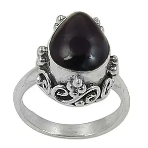 "Fine Rhodium-Plated 925 <b>Silver</b> <b>Ring</b> <b>with</b> 10mm <b>Black</b> Onyx <b>Stone</b> for Women" - Product Image 3