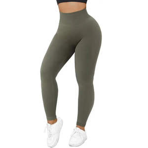 Leggings de sport pour femmes de haute qualité, 100% coton, sans couture, pantalon de fitness, entraînement, taille élastique, uni, yoga - Product Image 1