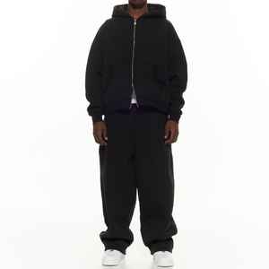 ชุดวอร์มผ้าคอตตอนแบบมีซิปชุดวอร์มมีฮู้ดและกางเกงวอร์มมีซิปทรงโอเวอร์ไซส์ผ้าคอตตอนออกแบบโลโก้ได้ตามต้องการ - Product Image 5