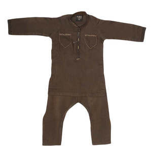 ชุดเสื้อผ้าเด็กผู้ชายปักลาย - สีกาแฟ - Product Image 4